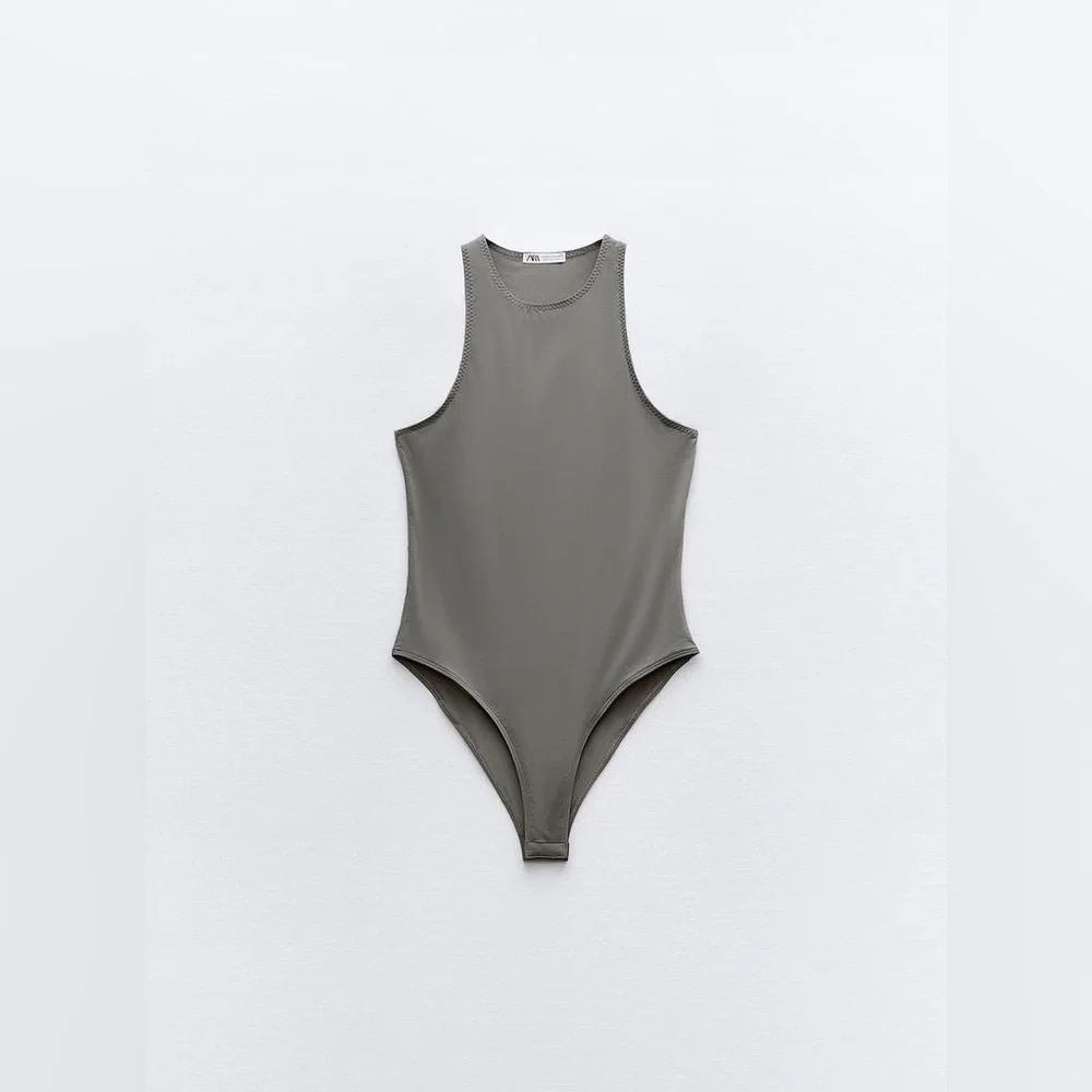 NWT Zara Polyamide Halter Bodysuit in Dark Grey Size L - Picture 7 of 15